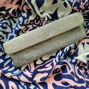 Badgley Mischka Silver Beaded Clutch Evening Bag